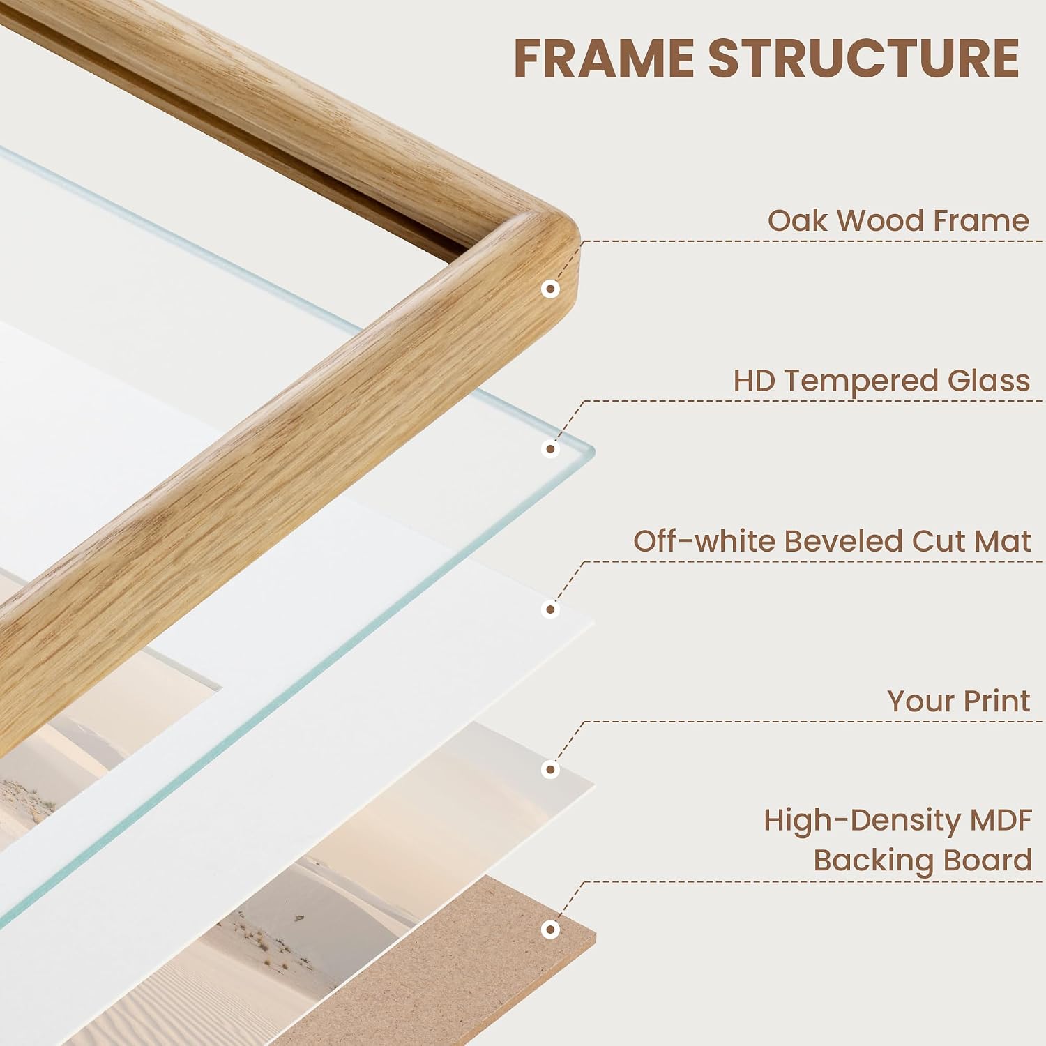 Detalle de KovaScape 8.5x11 Picture Frame in Solid Oak with Tempered Glass
