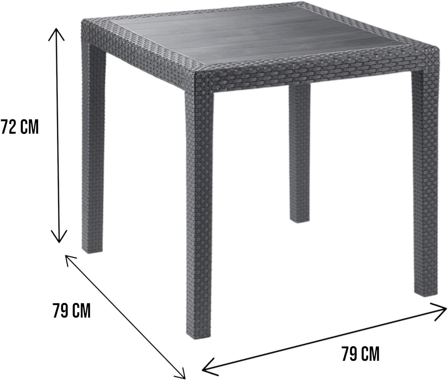 Detalle de Dmora Tavolo da esterno Agrigento – Tovolo quadrato 79x79 cm, effetto rattan, Antracite, Made in Italy