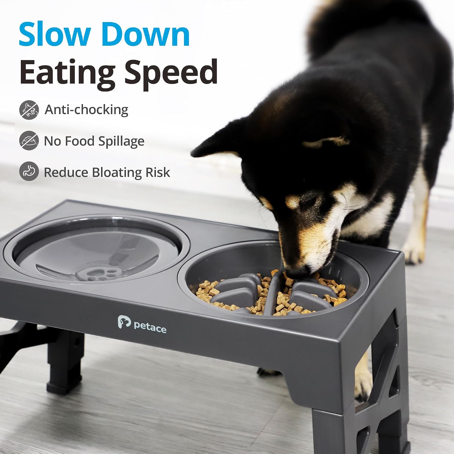 Thumbnail 2 de Petace Elevated Dog Bowls for Large Dogs – Raised Feeder Stand with 2 Slow Feeder Bowls, 5 Adjustable Heights