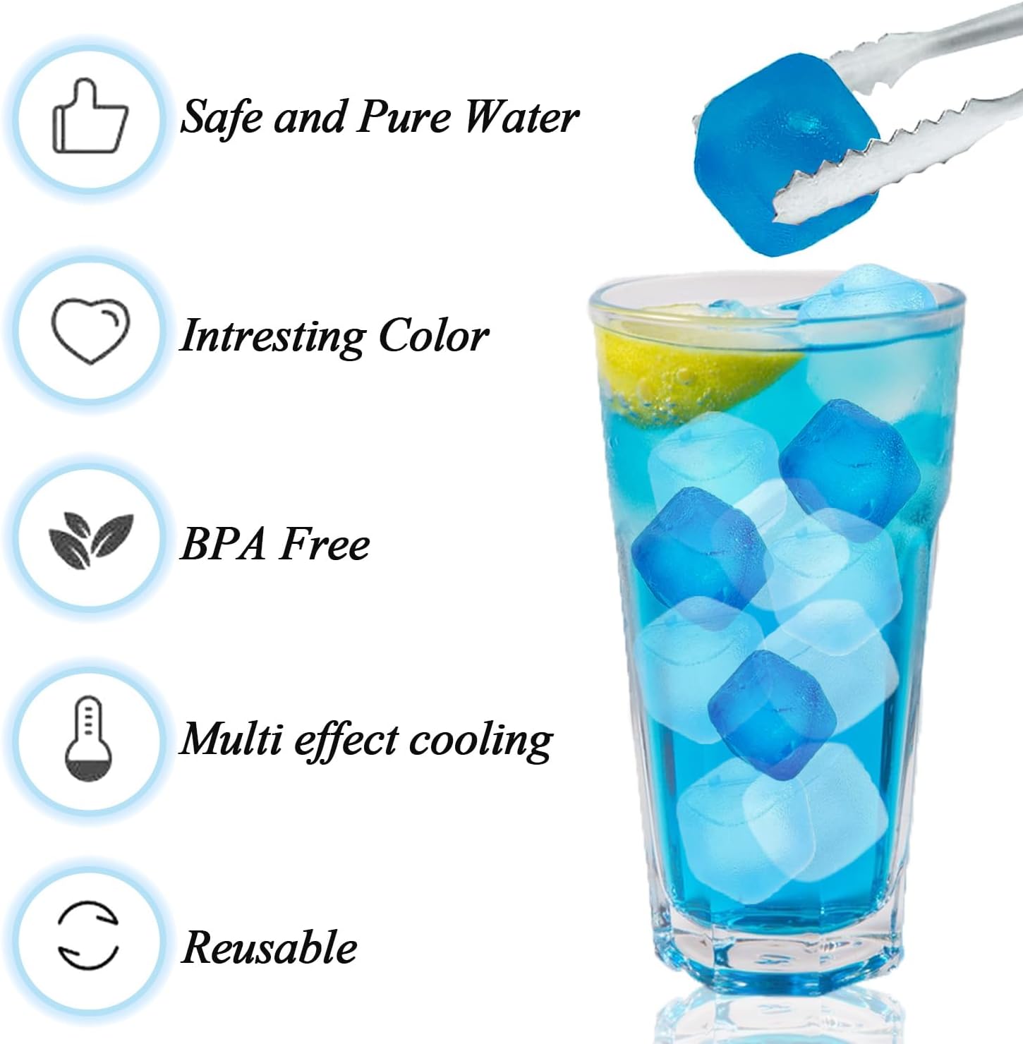 Detalle 2 de KEELYY 60x Wiederverwendbare Eiswürfel aus Kunststoff – BPA frei, blau