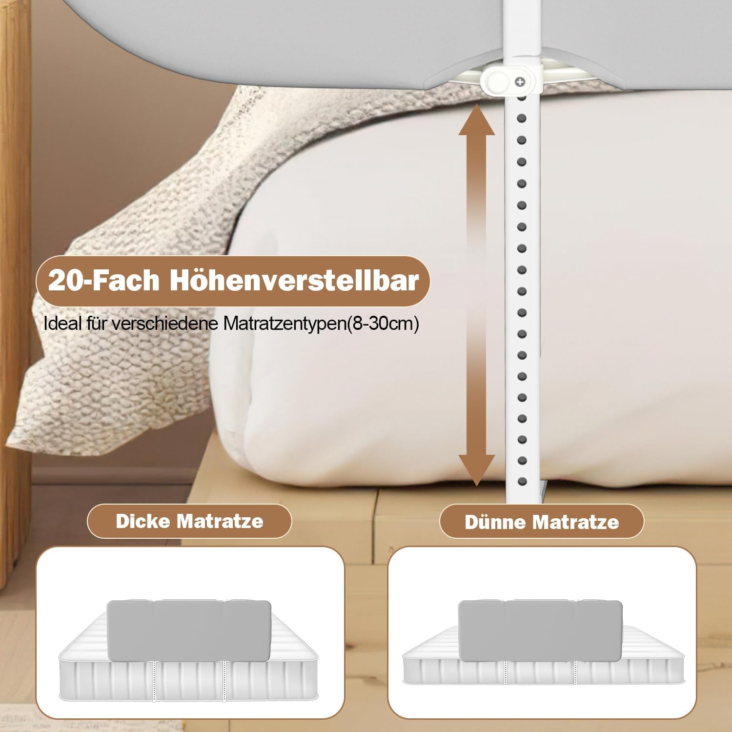 Detalle 2 de Ollewiellan 120 cm: sponda da letto a molle pieghevole, protezione sicura per bambini