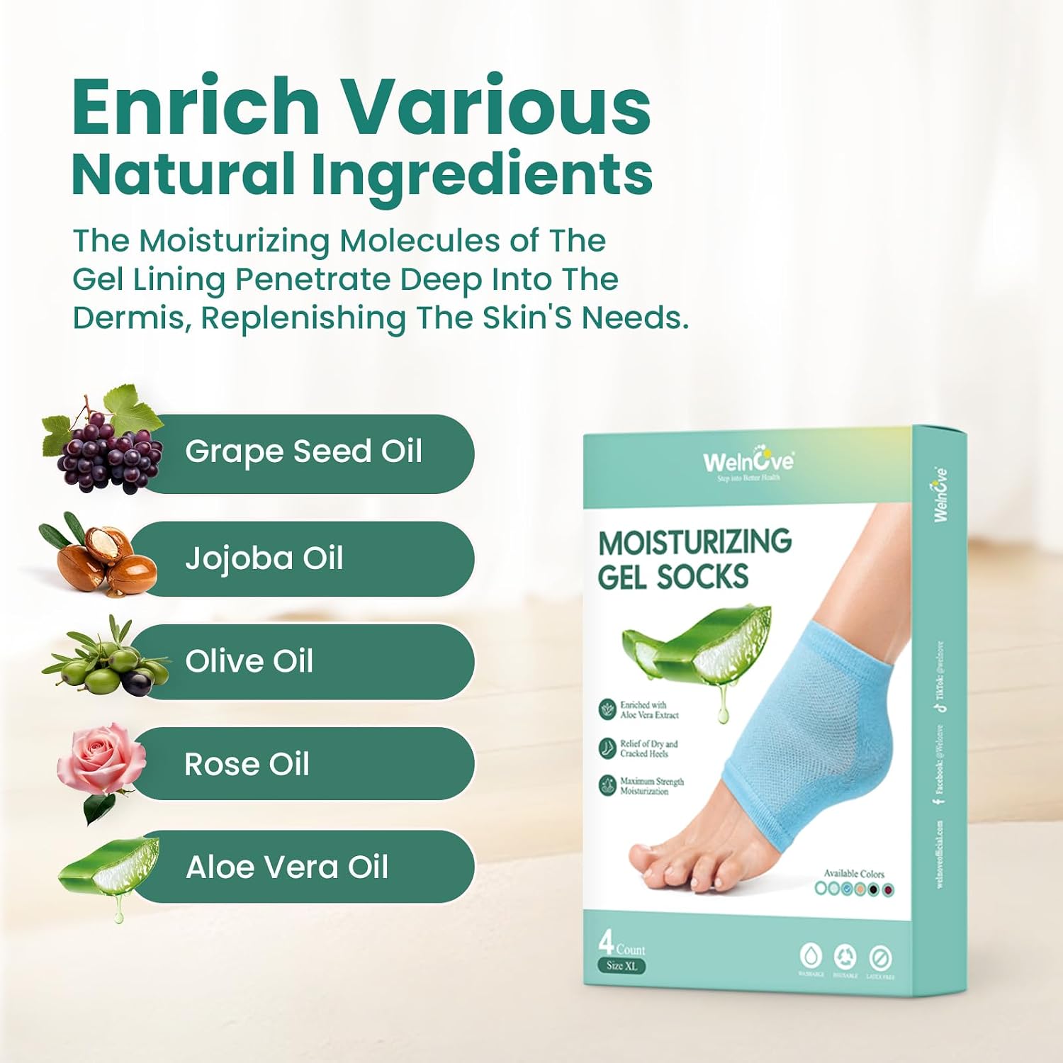 Thumbnail 4 de Welnove Moisturizing Heel Socks Aloe Vera
