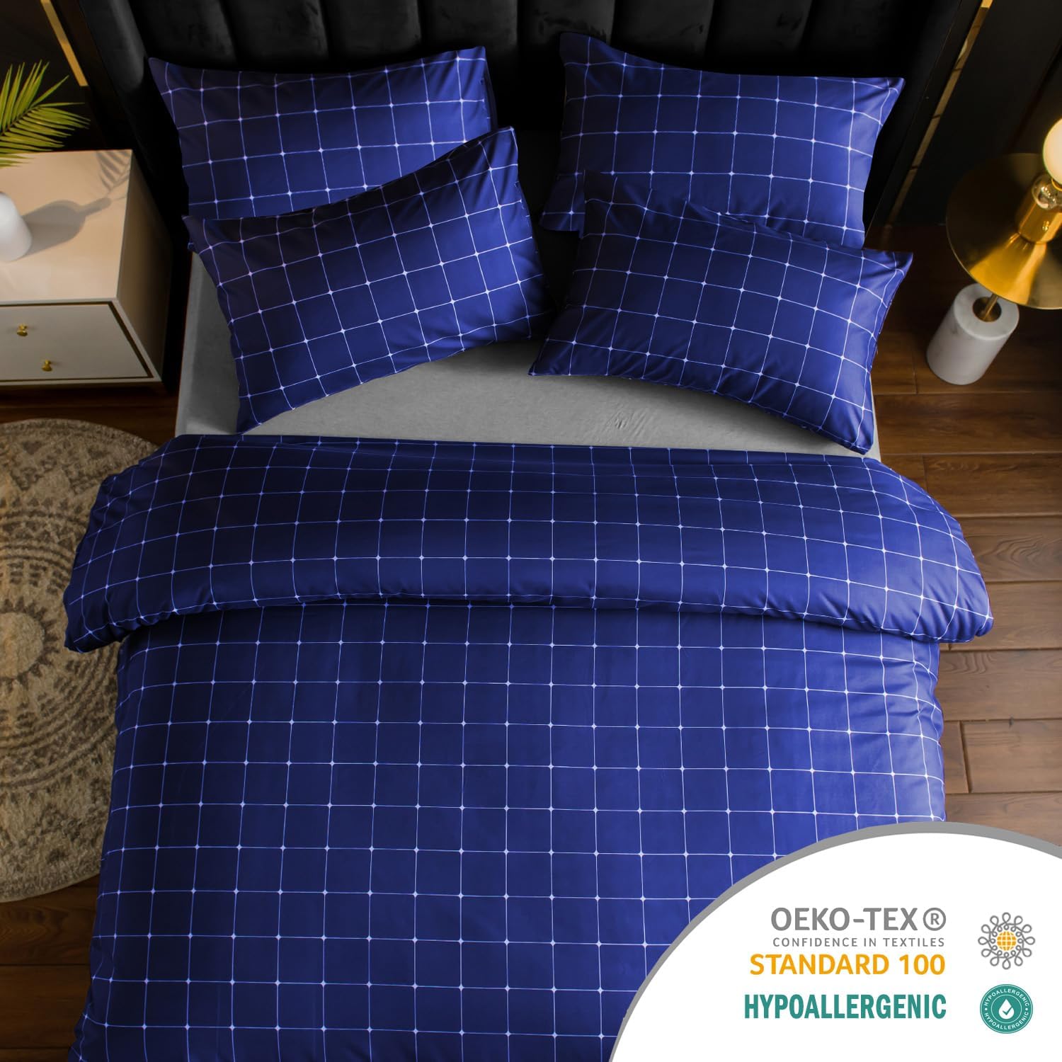 Detalle de Lazzaro Double Duvet Set Premium Brushed Microfibre (Double) with Reversible Cover & Pillowcases