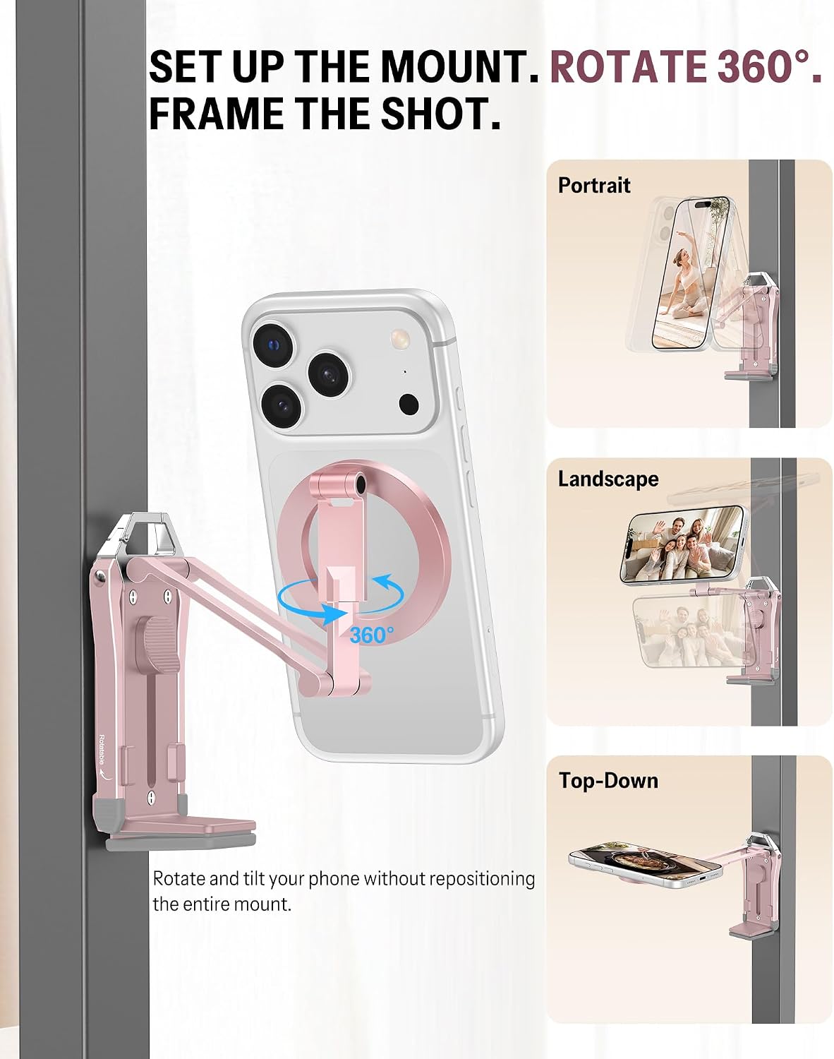 Detalle de OMOTON TP02-Pink-US Magnetic Phone Tripod, Pink, 360° Rotation, Foldable