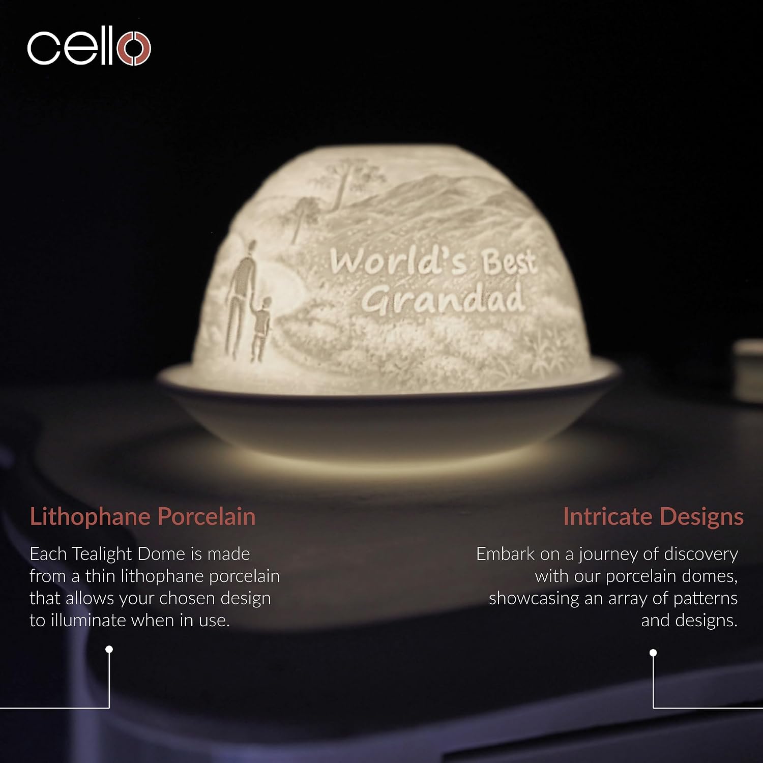 Detalle de Cello Porcelain Tealight Holder Dome with 3D projection and “World’s Best Grandad” message