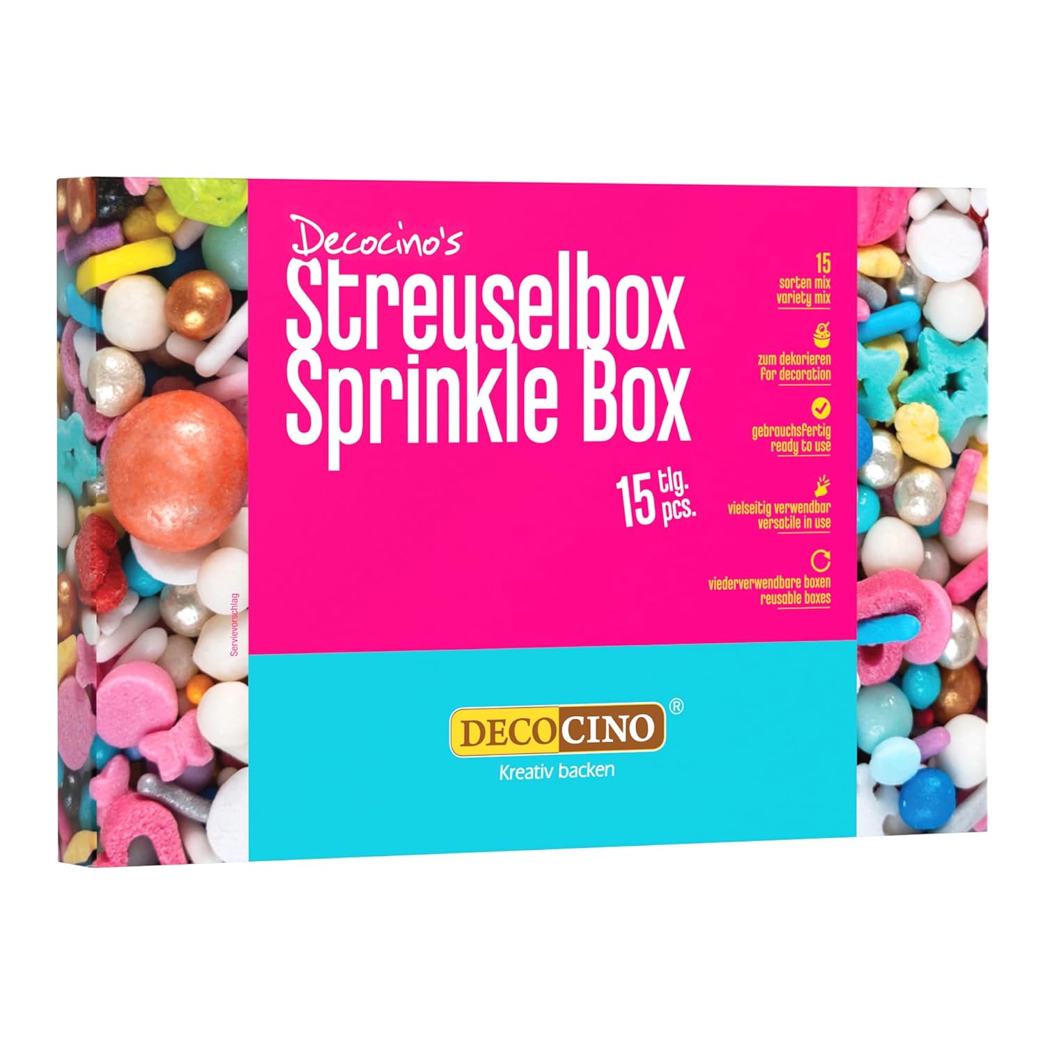 Detalle de DECOCINO Streusel Box 15-tlg – bunt, wiederverwendbar, perfekt für Kuchen, Cupcakes und Kekse