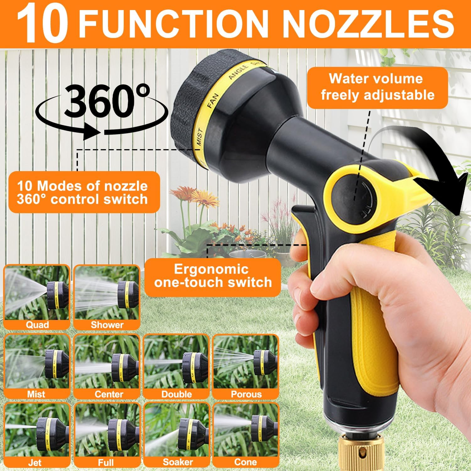 Detalle 2 de RIZENCE Upgraded Expandable Garden Hose Pipe 30–100ft with 10-Mode Spray Gun (10m)