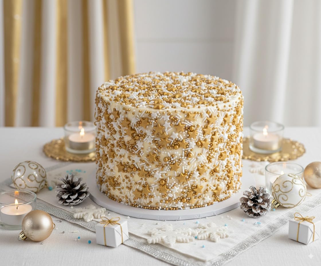 Detalle 2 de dekora Streusel Mix Schneeflocke & Sterne Weiß-Gold – 100 g, glutenfrei, laktosefrei, vegetarisch