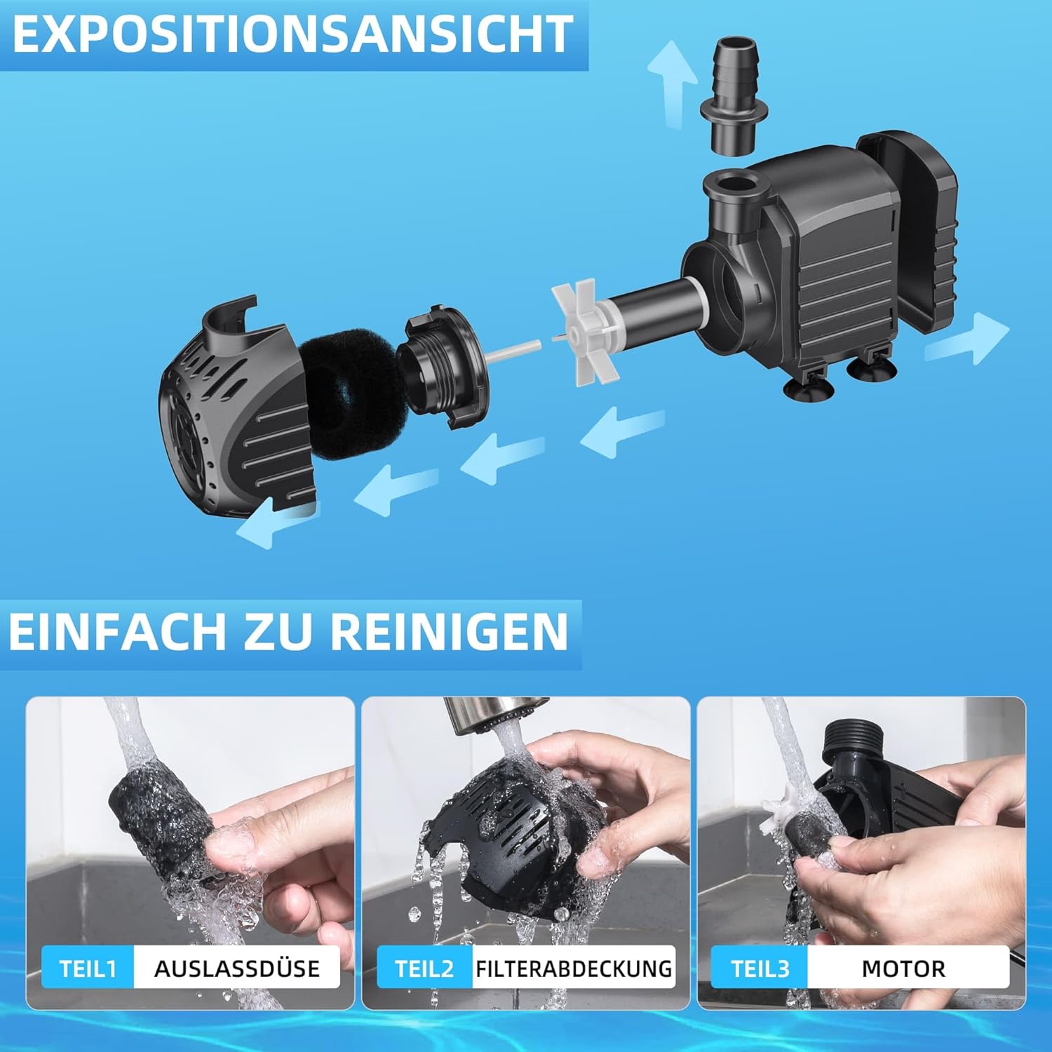 Thumbnail 2 de Biling Förderpumpe 450 L/H – Ultraleise Tauchpumpe für Brunnen, Teich und Aquarien