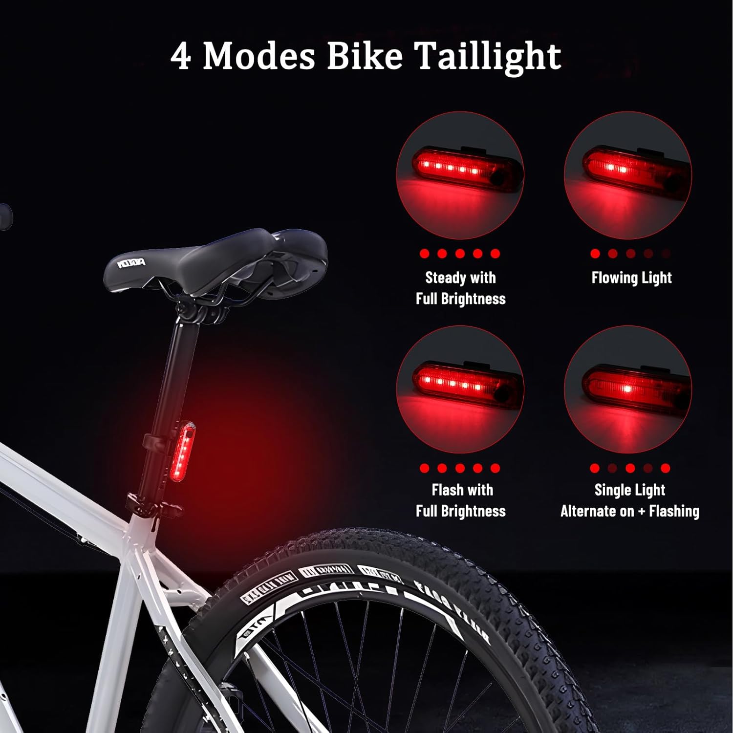 Detalle 1 de Suruid Super Bright 6LED Rechargeable Bike Lights (180° ultra-wide) with 5 modes + rear 4-mode tail light