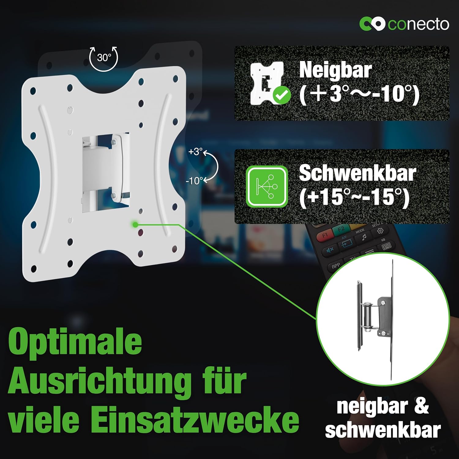 Thumbnail 1 de conecto support de mur pour TV universel inclinable et orientable (VESA jusqu’à 200x200, 23 à 42"), blanc