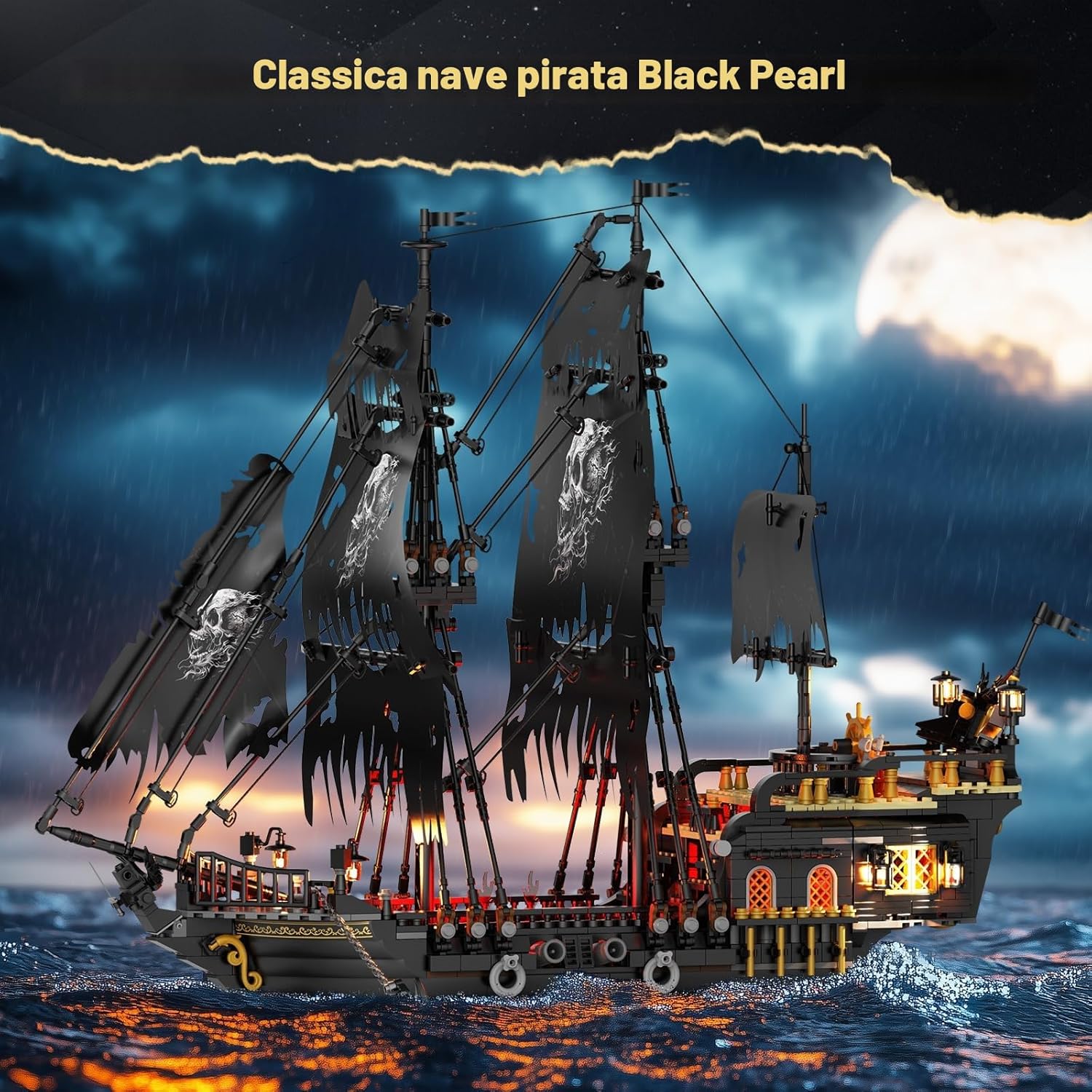 Detalle de JMBricklayer Nave dei Pirati con Luci 40002 — grande modello per battaglie marittime