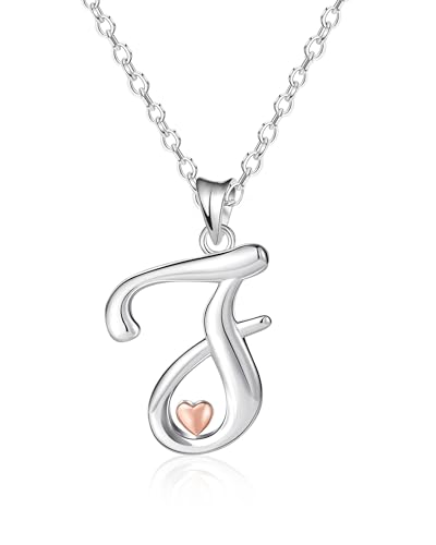 Detalle de Mesovor Collares de Plata de ley 925 con inicial y corazón en oro rosa (Letra I) — regalo personalizado para ella
