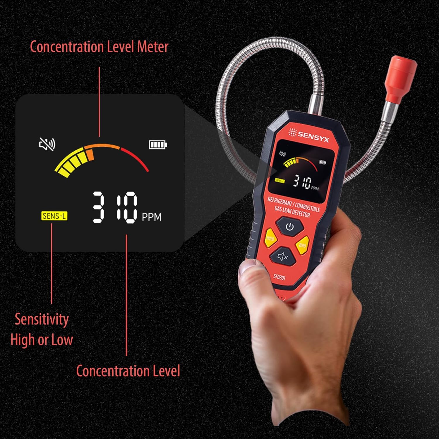 Thumbnail 2 de SENSYX SFD201 Rechargeable HVAC Refrigerant Leak Detector (Halogen Freon Sniffer)