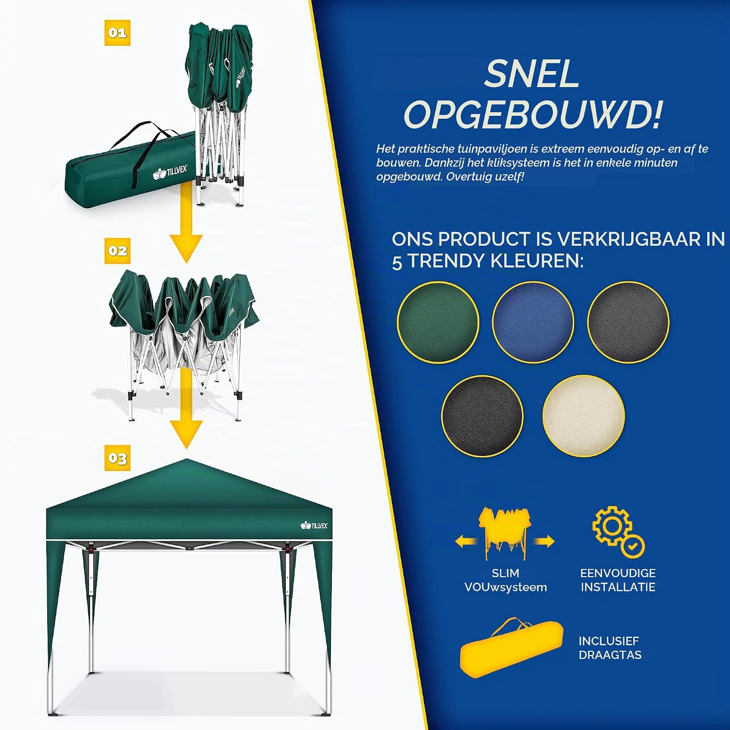 Detalle 2 de tillvex Tuinprieel 3 x 3 m, opvouwbaar met UV-bescherming 50+