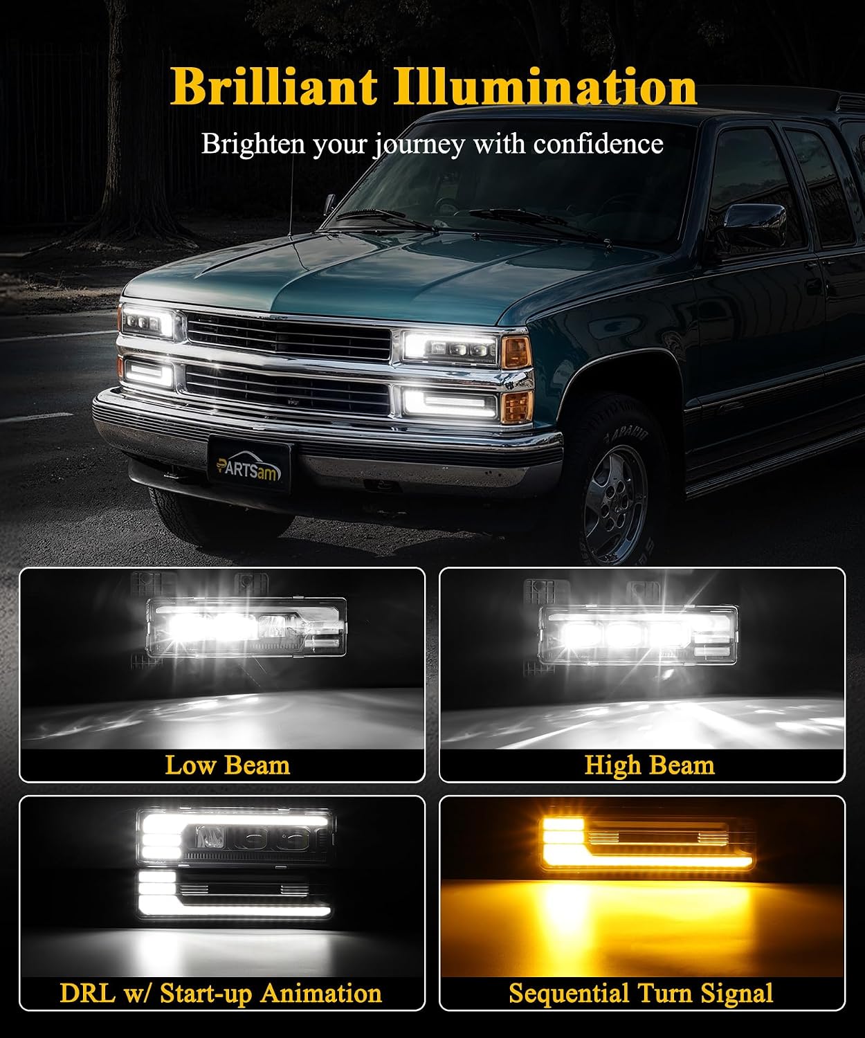 Detalle 2 de Partsam LED Headlights Assembly 6500K for OBS Trucks