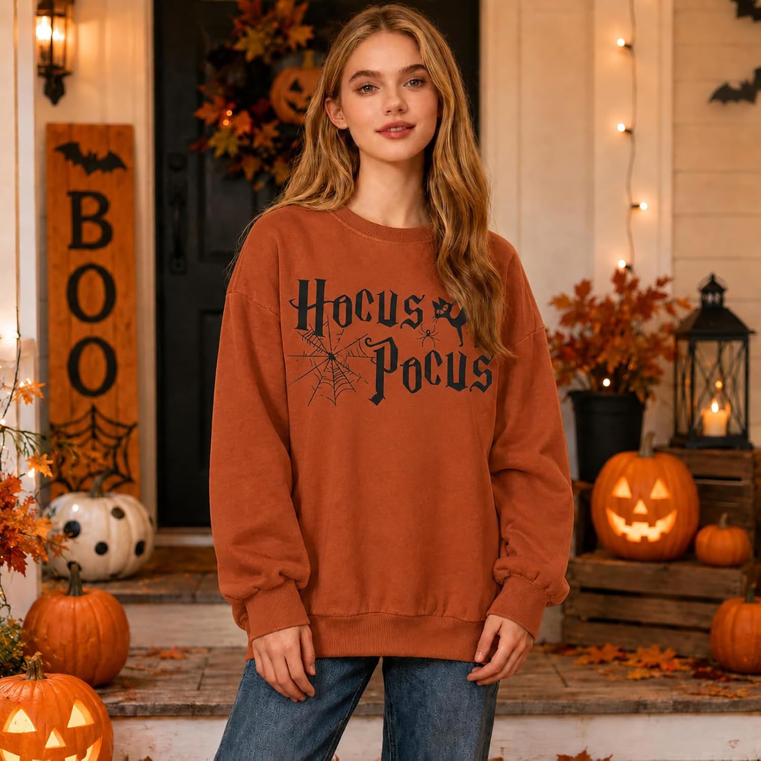 Detalle de SUPEYA Halloween Ghost Sweatshirt for Women, Long-Sleeve Pullover