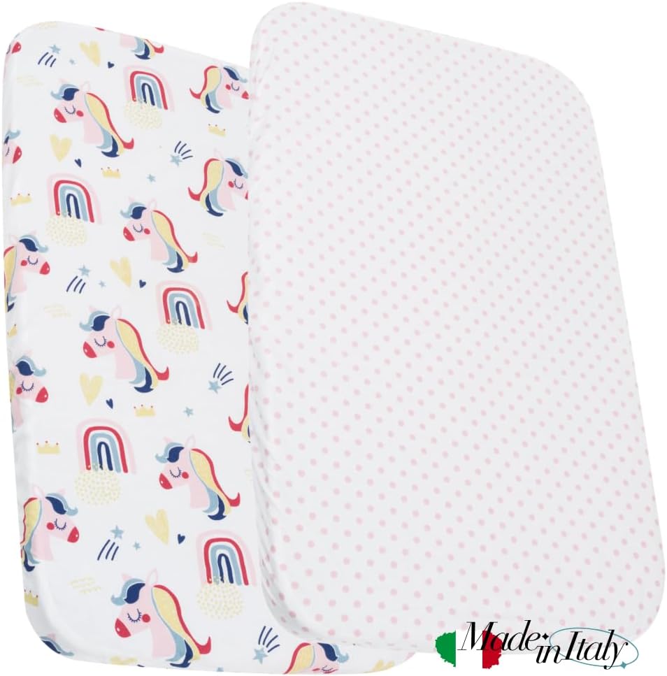 Thumbnail 2 de Flyideas Set 2 Lenzuola con Angoli per Culla/Navicella Neonata 75x35 cm – 100% Cotone Morbido e Traspirante, Unicorni
