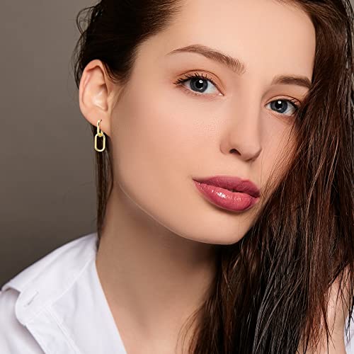 Detalle de Weviway 925 Sterling Silver Double Ring Oval Huggie Hoop Earrings – Gold Plated, Hypoallergenic for Sensitive Ears