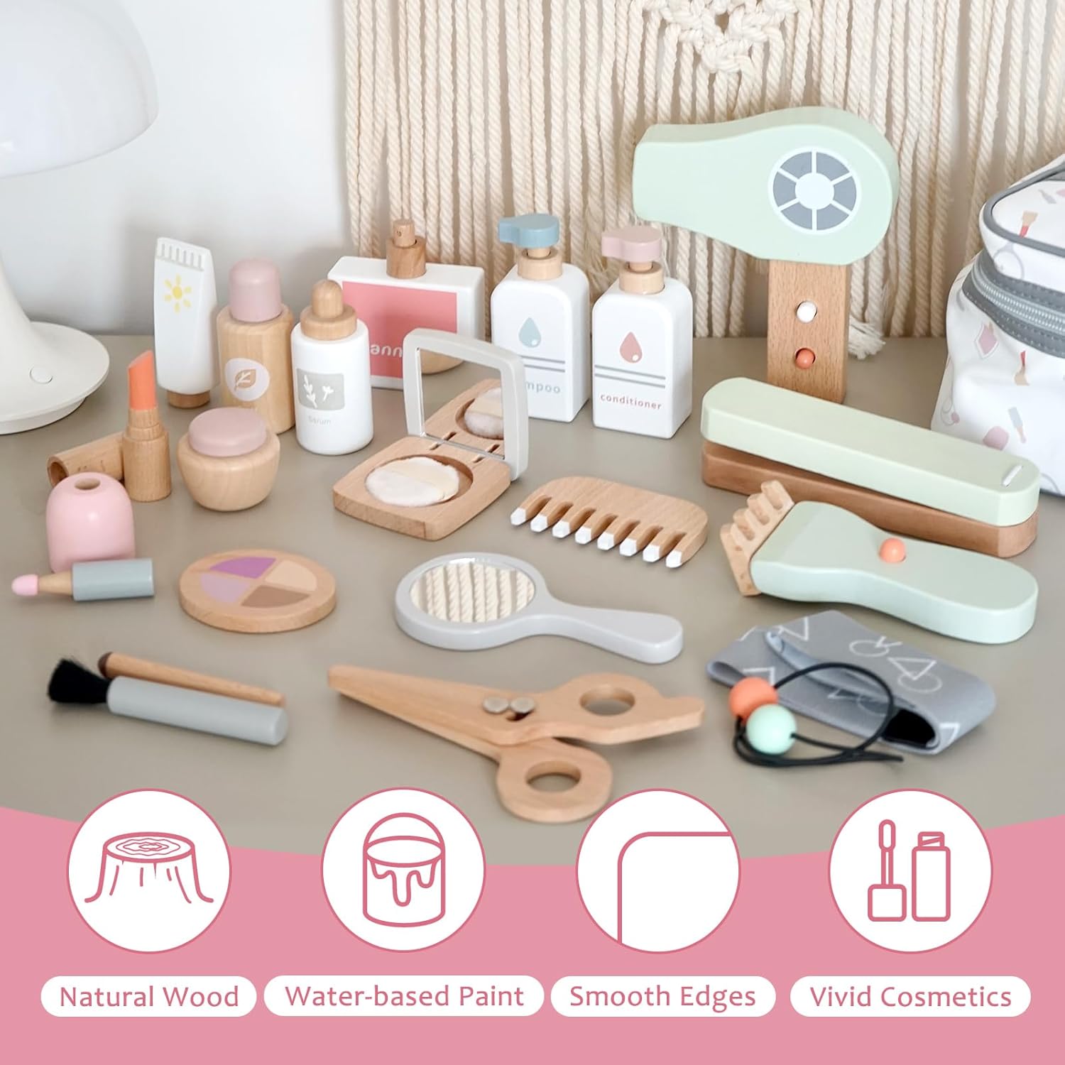 Detalle 2 de Wooden Makeup Set for Kids role-play handbag