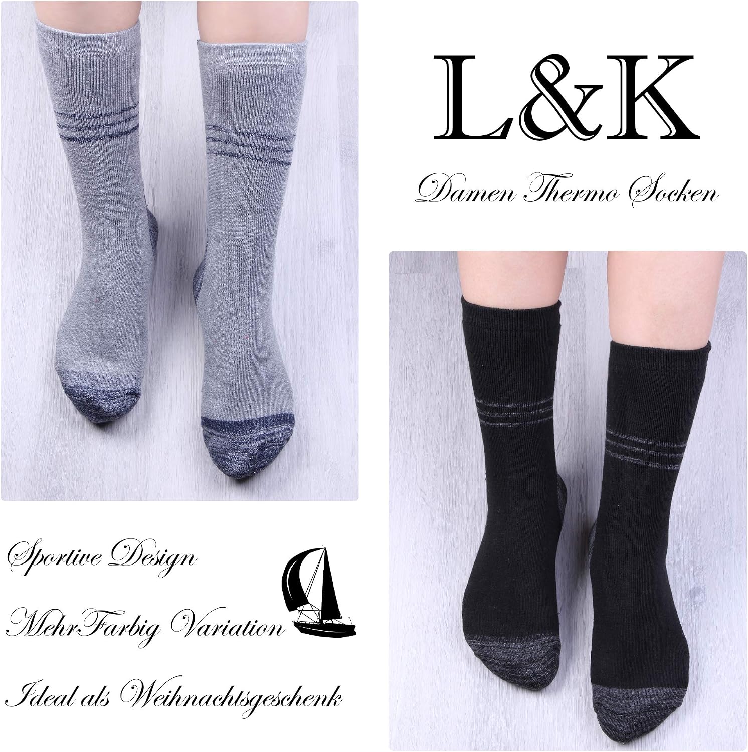 Thumbnail 5 de L&K 6 paia Calze termiche da Donna in Cotone/Wool multicolore – Comfortino unisex