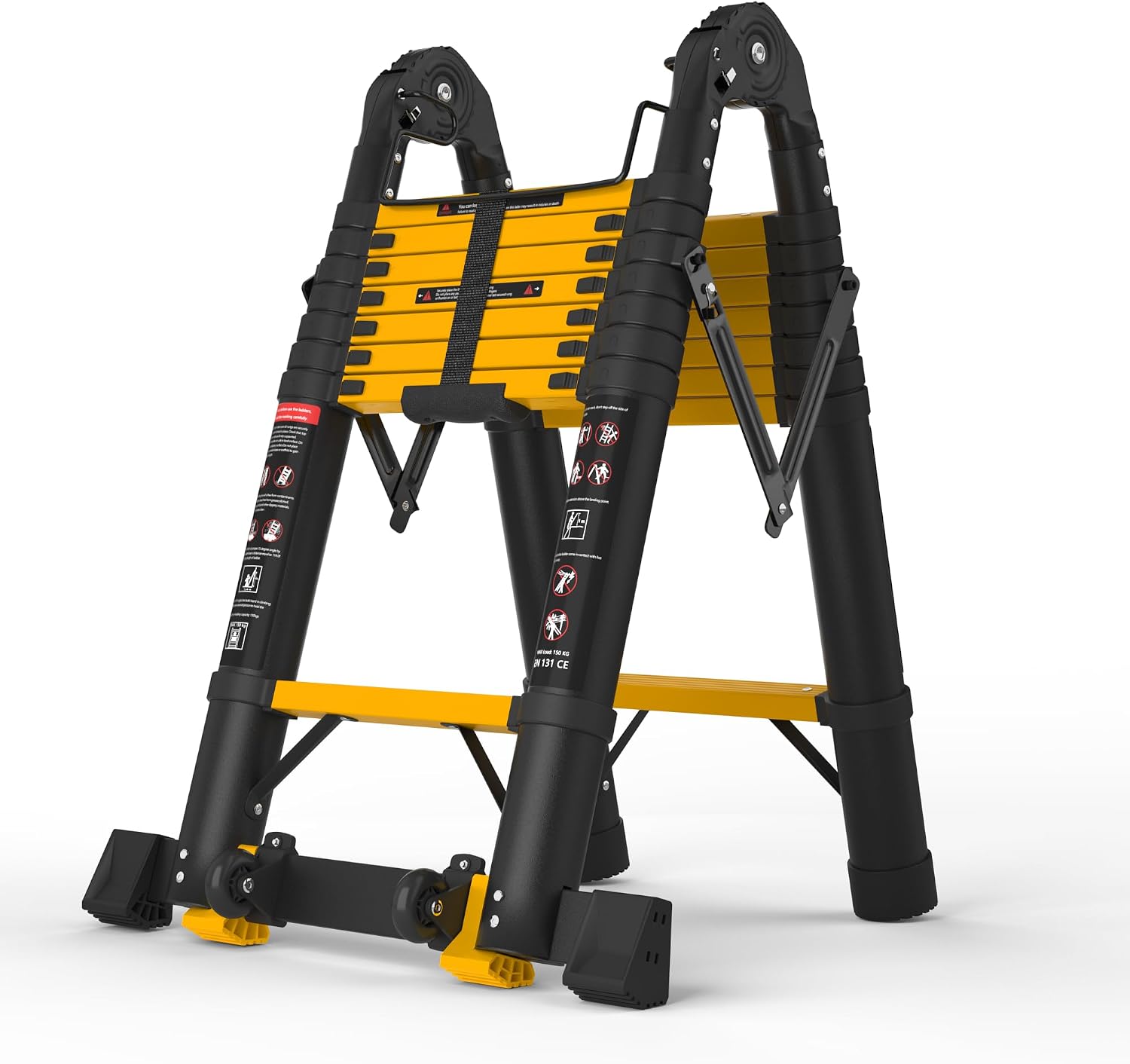 Detalle de SINMEIRUN 16AFLY Telescoping Ladder, 16.5 ft, 330 lb, A-Frame and Extension
