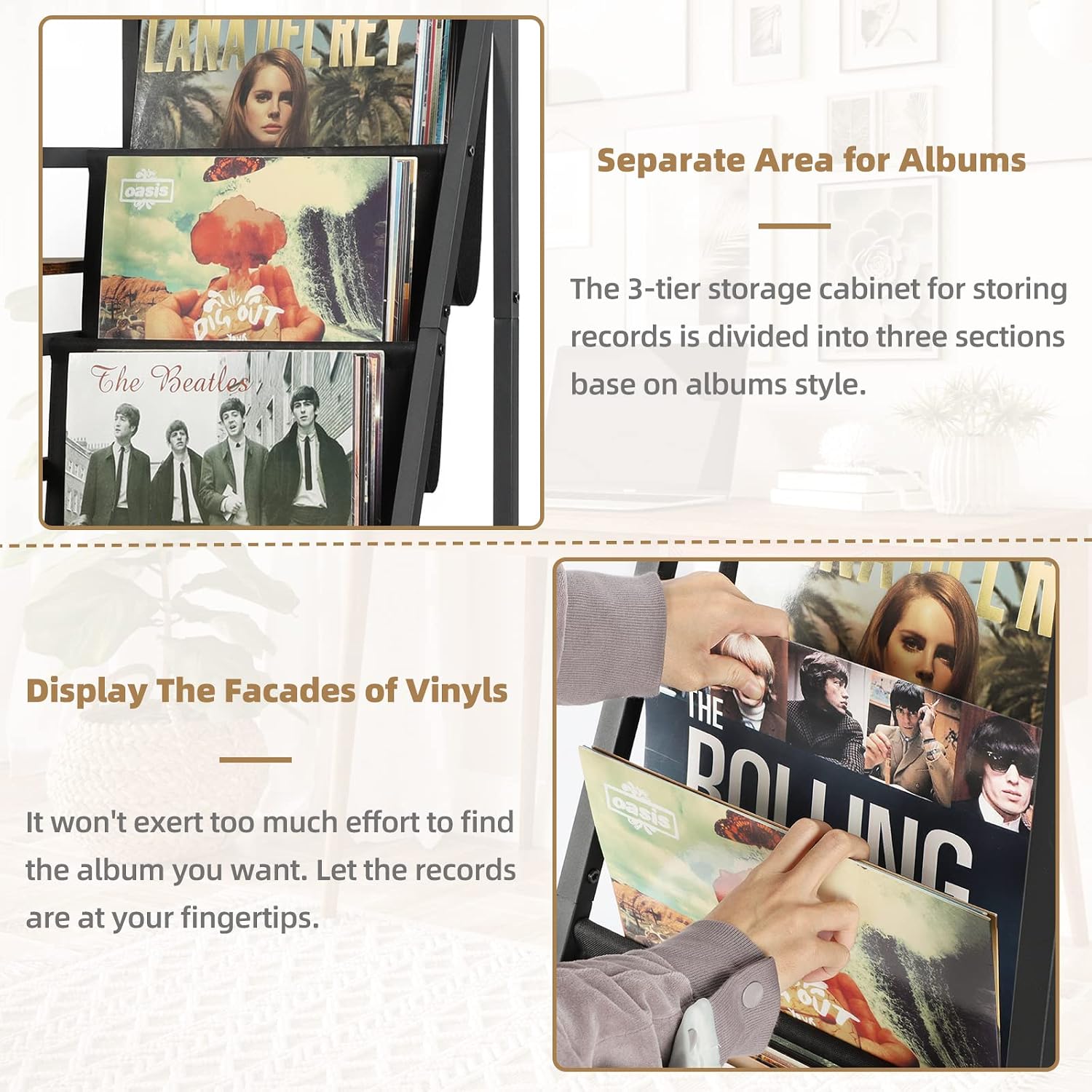 Thumbnail 6 de Bikoney BKNY-SHELF-001 platenkast voor 200 albums, 3 niveaus, zwart