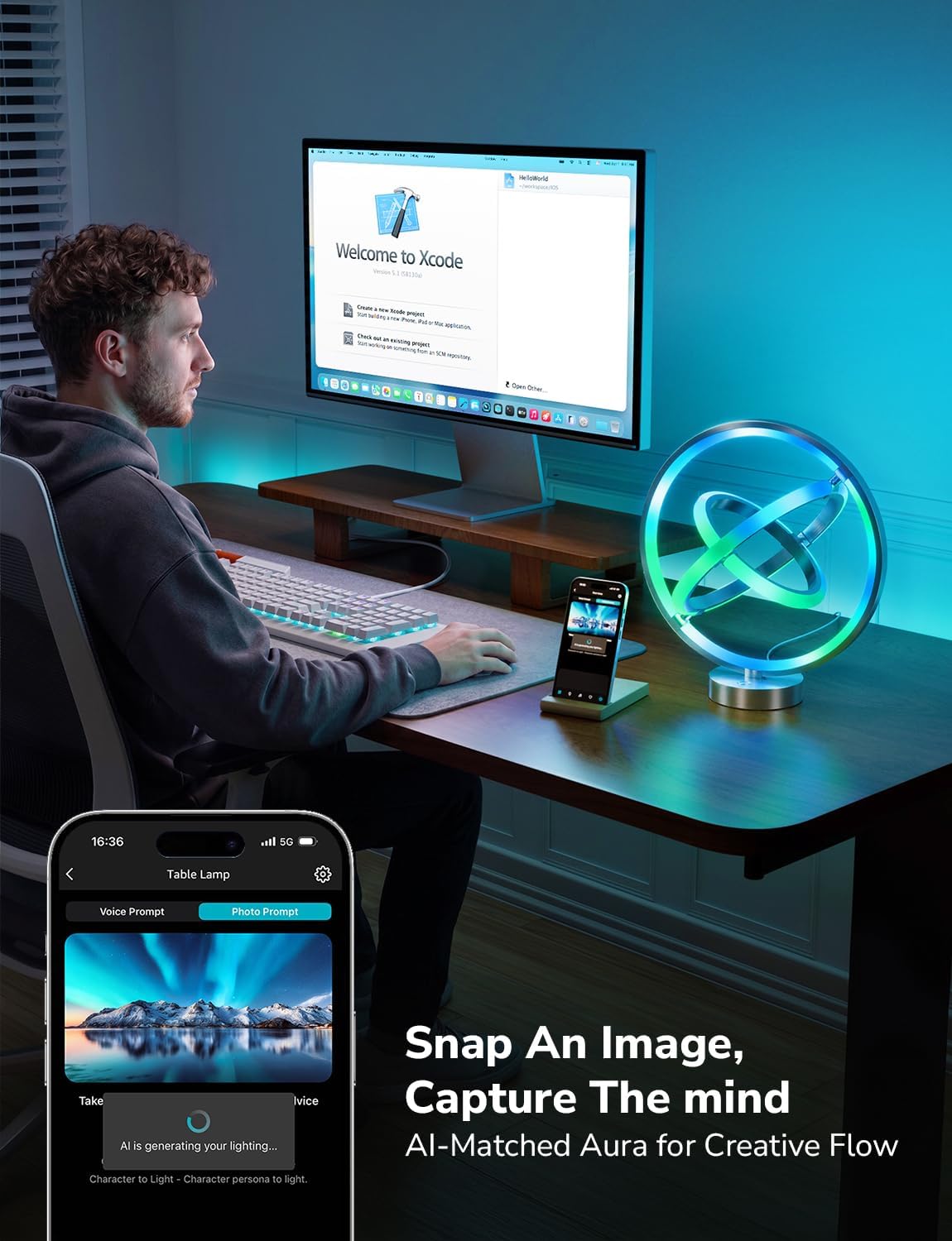 Detalle de Lepro TB1 AI Smart Table Lamp, RGB+IC Colour Effects, Music Sync and Voice Control