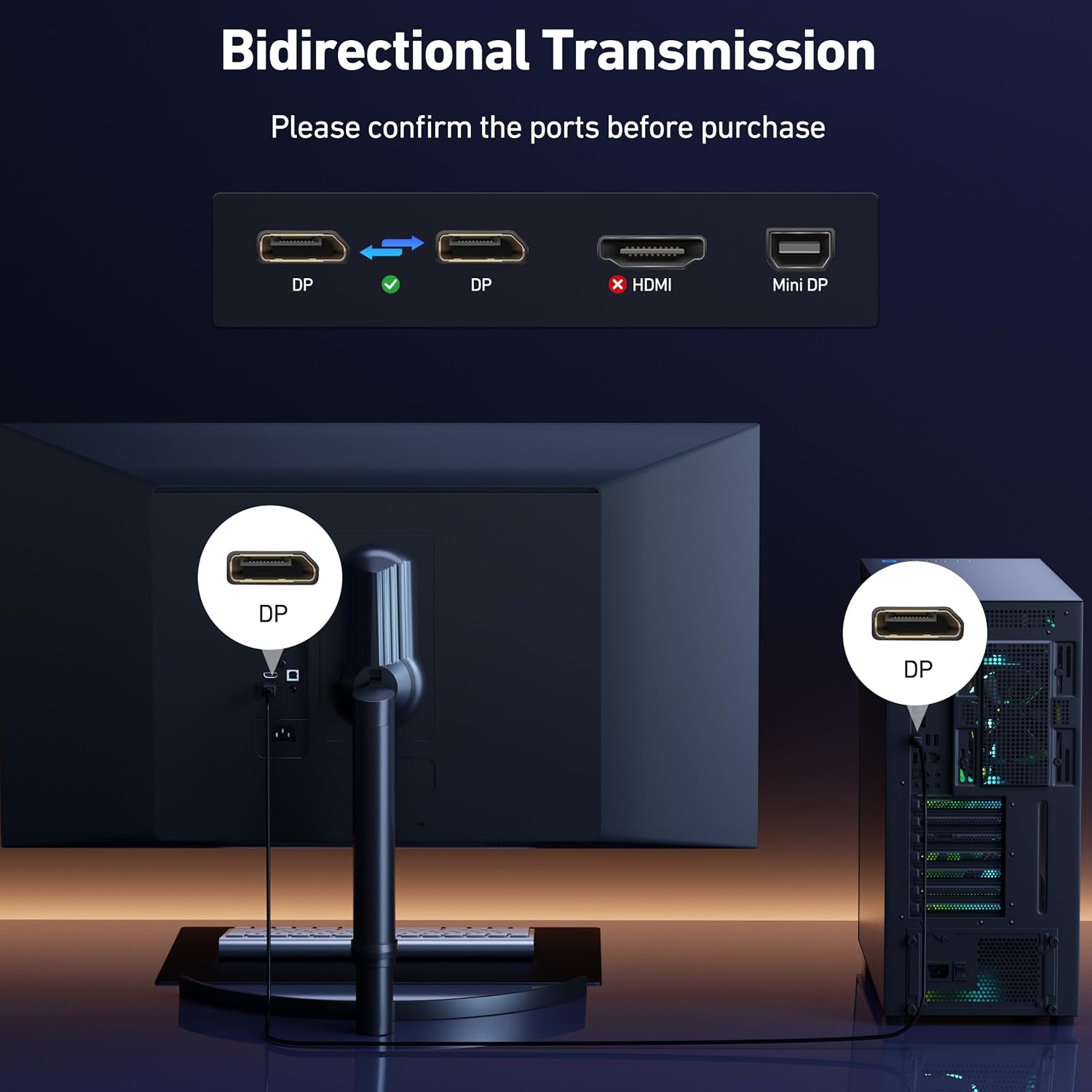 Thumbnail 2 de BENFEI 8K DisplayPort to DisplayPort Cable 6ft