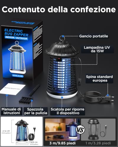 Thumbnail 6 de Lampada Antizanzare VIWAVE 4200V con LED 9W + UV-A 15W, 3 m di cavo, uso interno/esterno