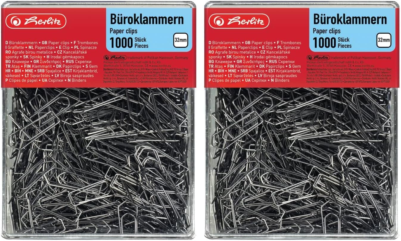 Detalle 2 de Herlitz 8859100 Büroklammern 32 mm verzinkt, 1000 Stück in transparenter Box