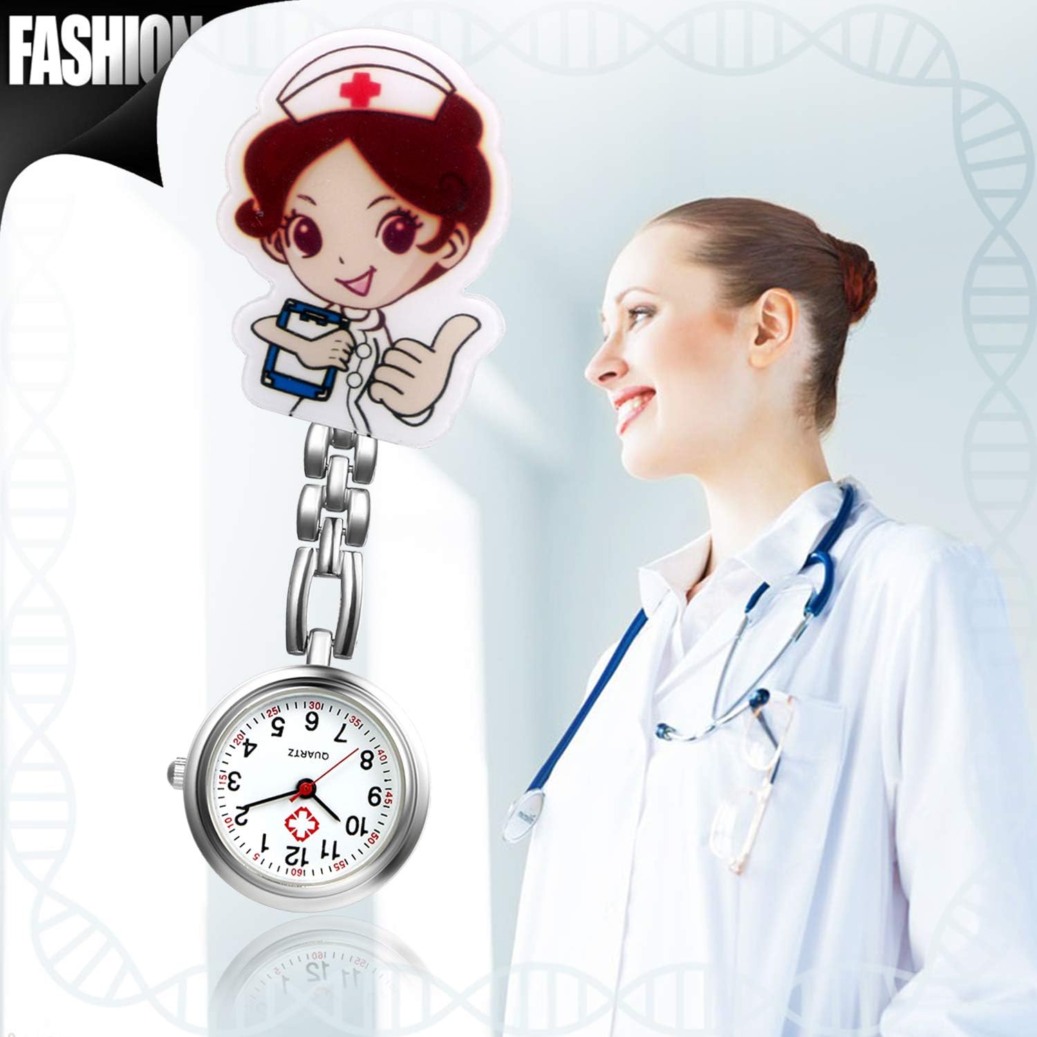 Detalle de Avaner Krankenschwesteruhr Cartoon Taschenuhr mit Clip – Präzise Quarzleistung, spritziges Design für Pfleger:innen