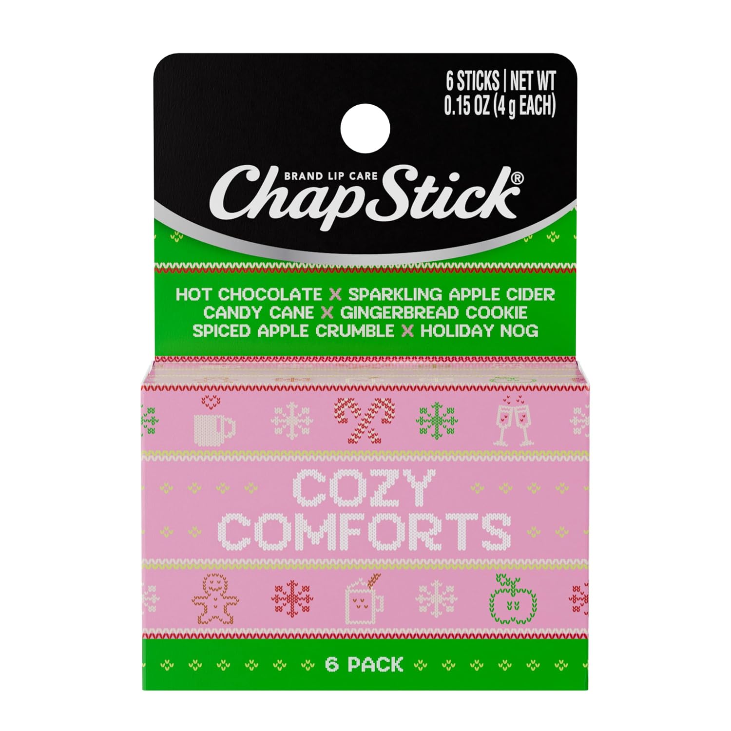 Detalle de ChapStick Cozy Comforts Holiday Lip Balm Set, 6 Flavors, 0.15 oz Each