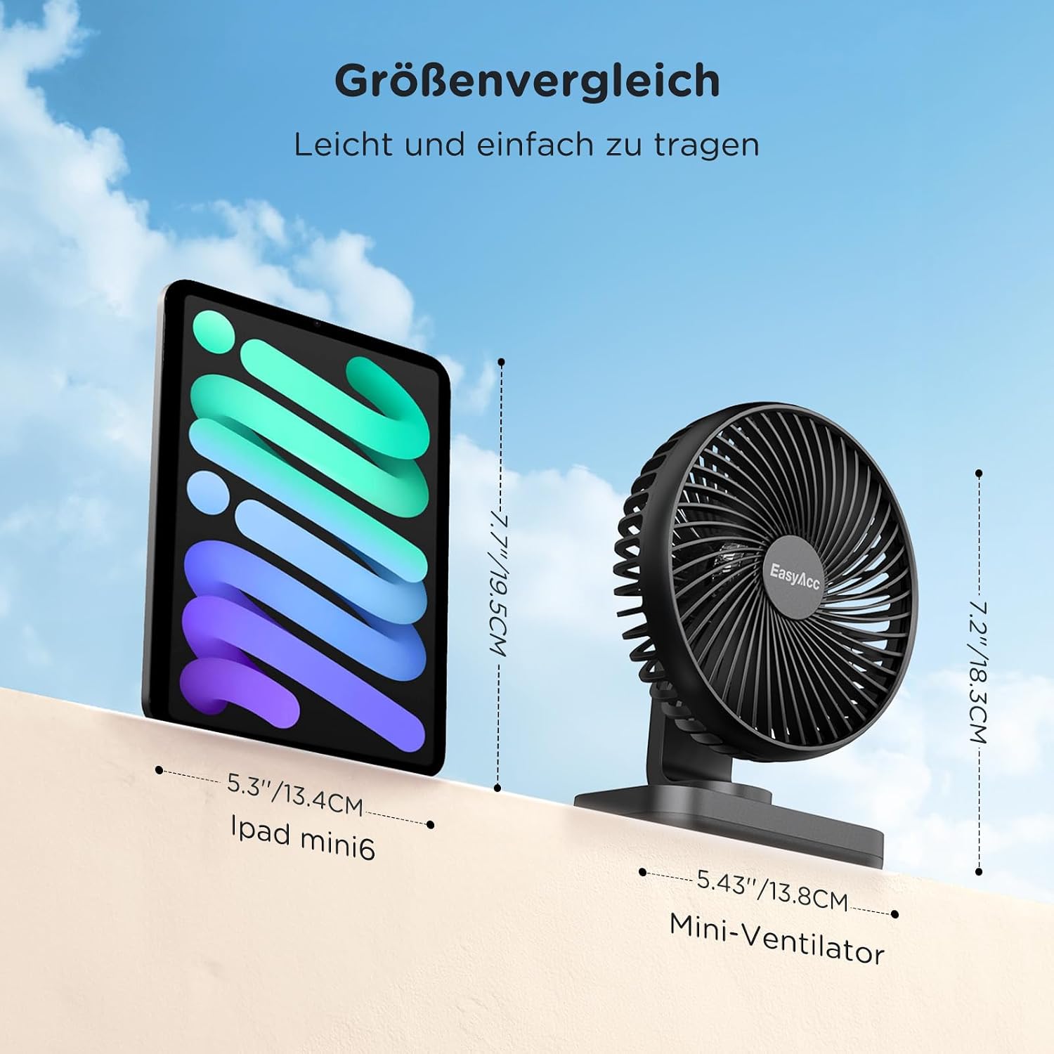 Thumbnail 4 de EasyAcc Battery Fan 4000 Capacity USB Desk Fan – Quiet, Strong Wind with 4 Speeds and 90° Tilt