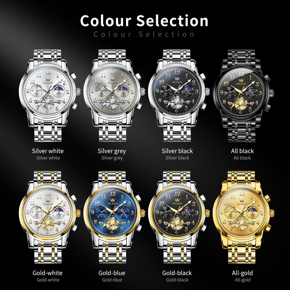 Detalle 2 de OLEVS YKS-S-G2900GJ-JJB-CA Men's Chronograph Watch, Stainless Steel, Large Dial