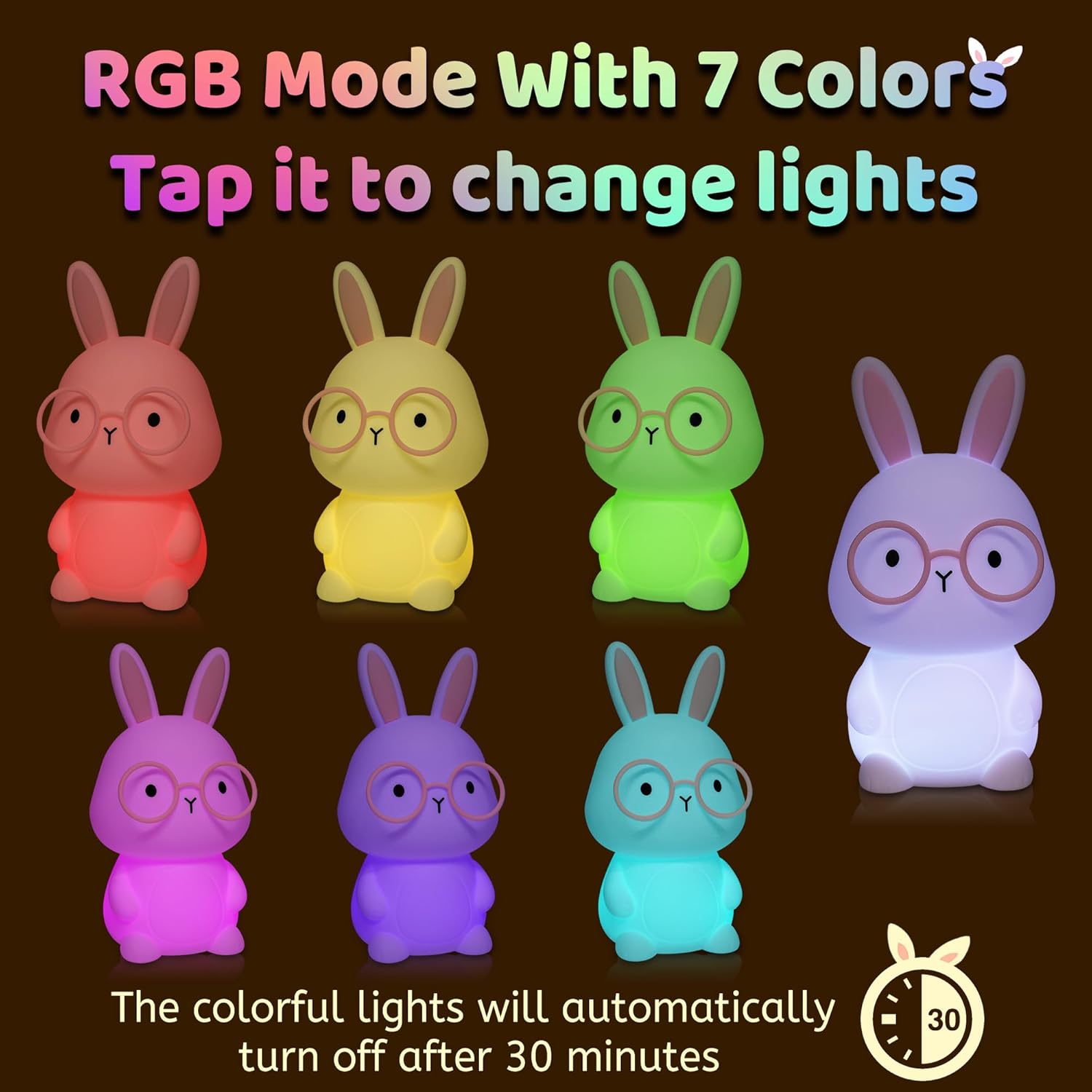 Thumbnail 2 de YuanDian Bunny Nachtlicht – Hase aus weichem, waschbarem Silikon mit 8 Farben, Dimmer & Timer