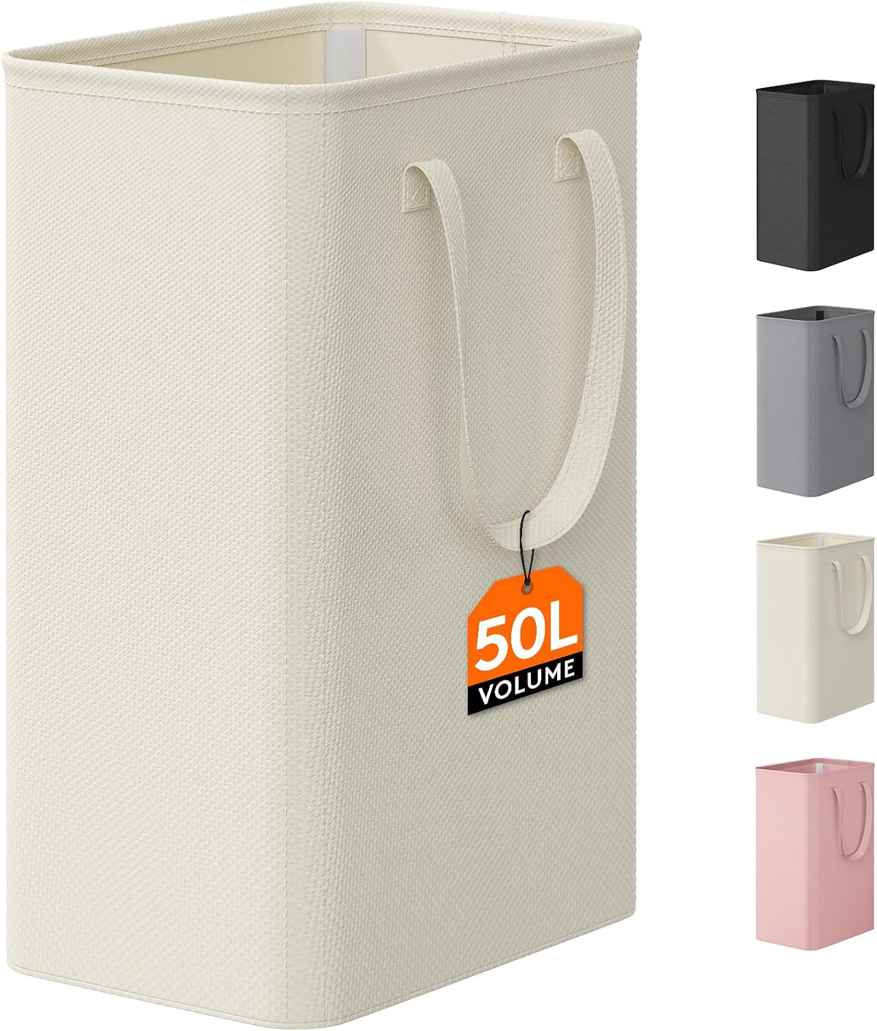 Detalle de Lifewit 25084 50L Slim Laundry Hamper, Foldable with Handles, White