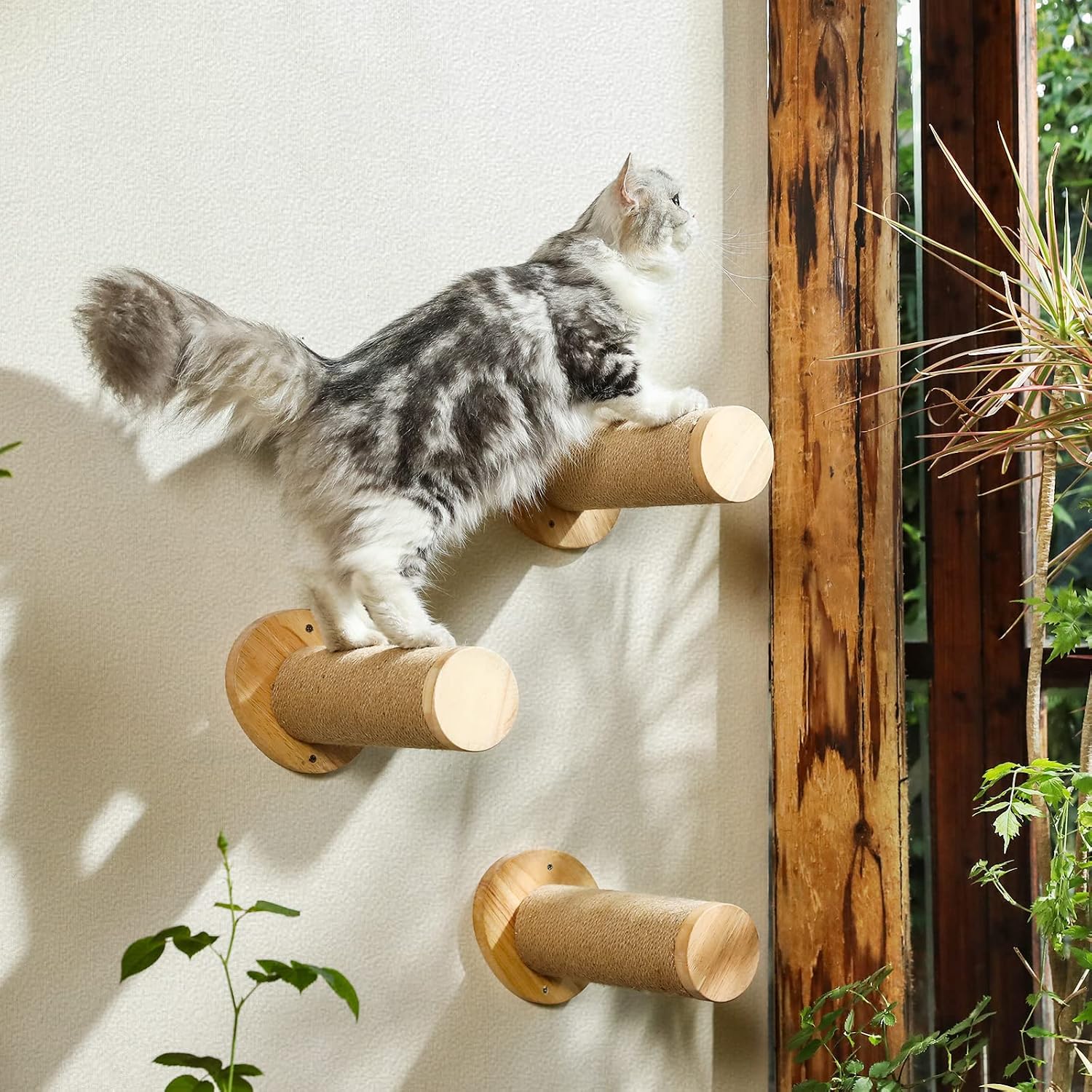 Detalle de FUKUMARU Meuble Mural pour Chat – Marche d'escalade 30 cm, lot de 2, avec grattage en jute