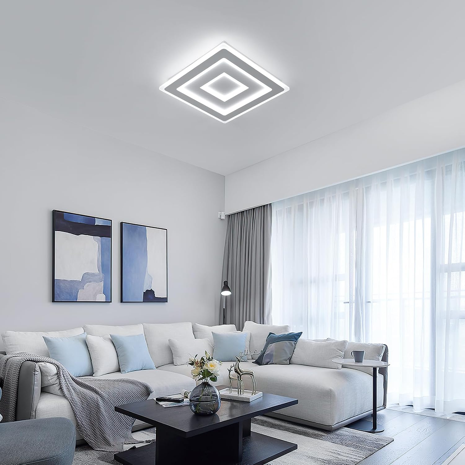 Detalle de Comely plafonnier LED carré moderne 52W (40 x 40 cm) 6500K – luminaire plafond design en acrylique