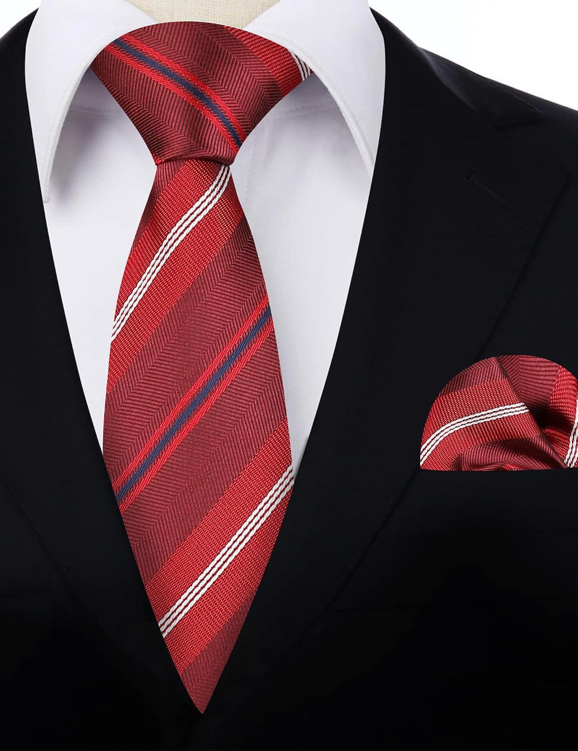 Detalle de Alizeal men’s solid colour tie and pocket square set (business formal)