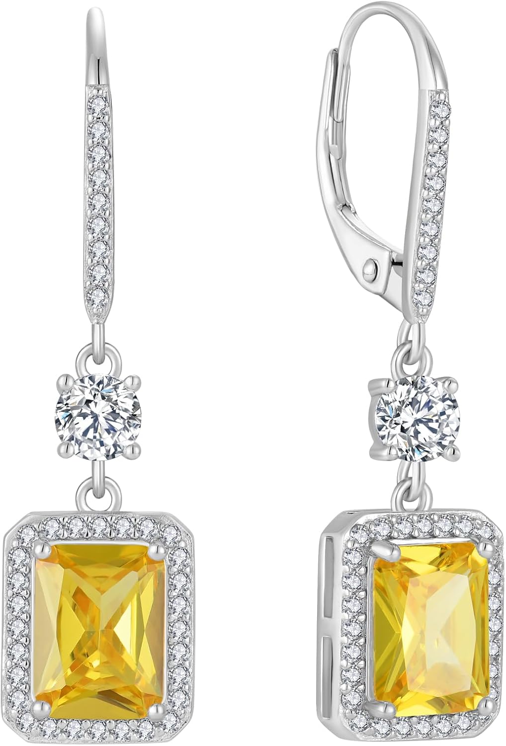 Thumbnail 6 de FJ Rectangular Cut Birthstone Drop Earrings in 925 Sterling Silver (Leverback)