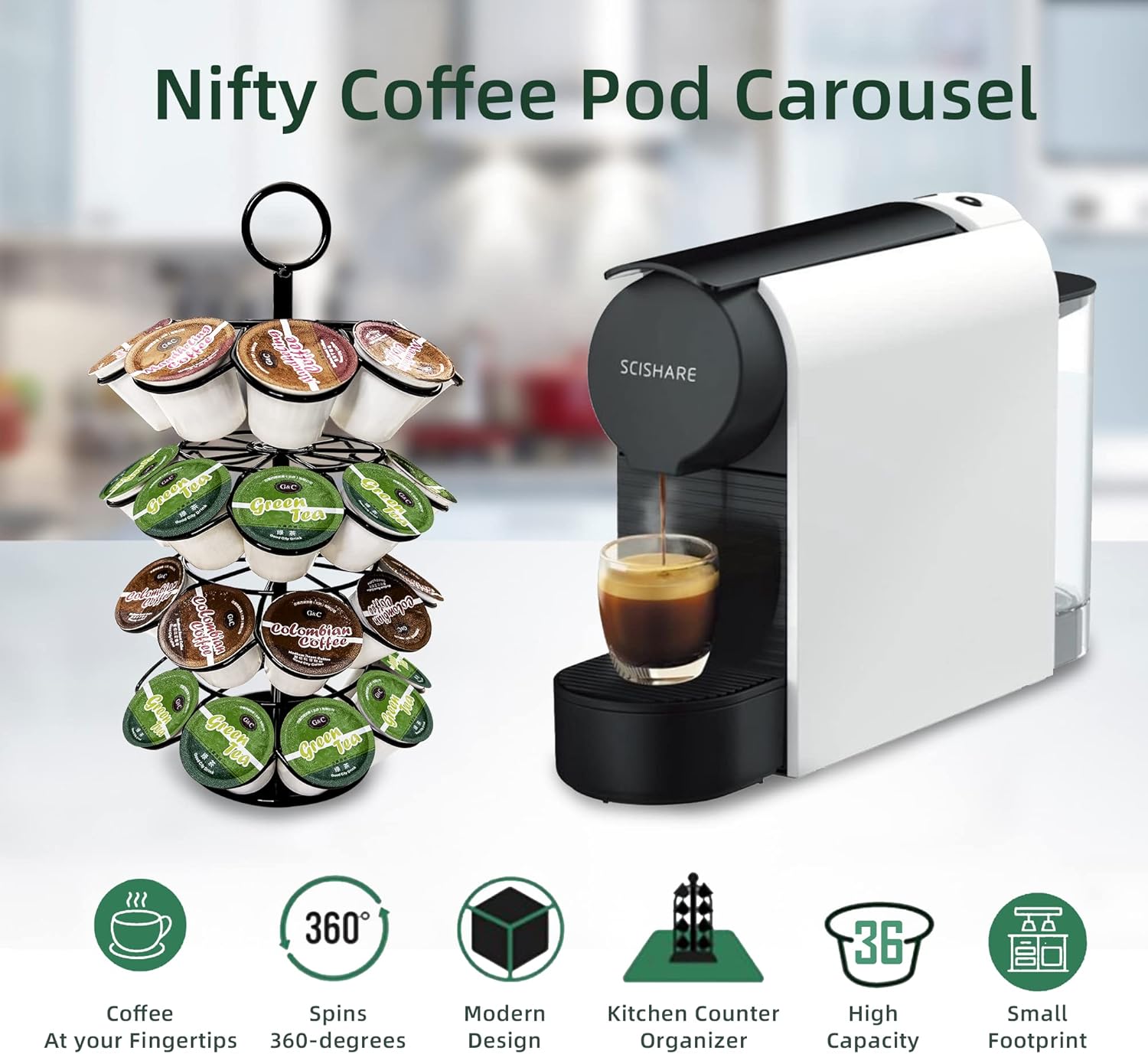 Thumbnail 1 de ROWISE K-Cup Pod Carousel Holder and Organizer (36 Pods) with 360° Spin