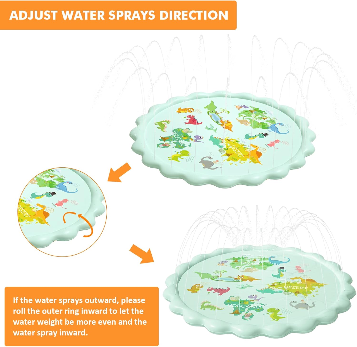 Thumbnail 5 de Peradix Sprinklers Splash Pad Water Play Mat (Dinosaur) 200CM for Kids & Dogs