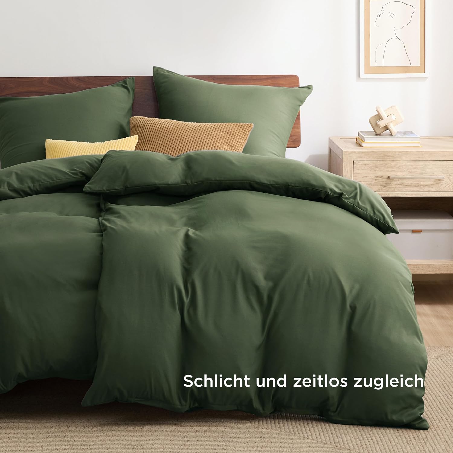 Detalle de BEDSURE Bettwäsche 135x200 4-teilig Grauolivgrün: Mikrofaser-Set mit Reißverschluss & OEKO-TEX Zertifizierung
