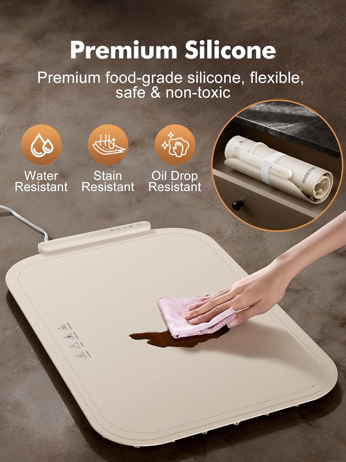 Detalle de Food Warming Mat: Full-Surface Electric Warmer Tray with 3 Adjustable Temps