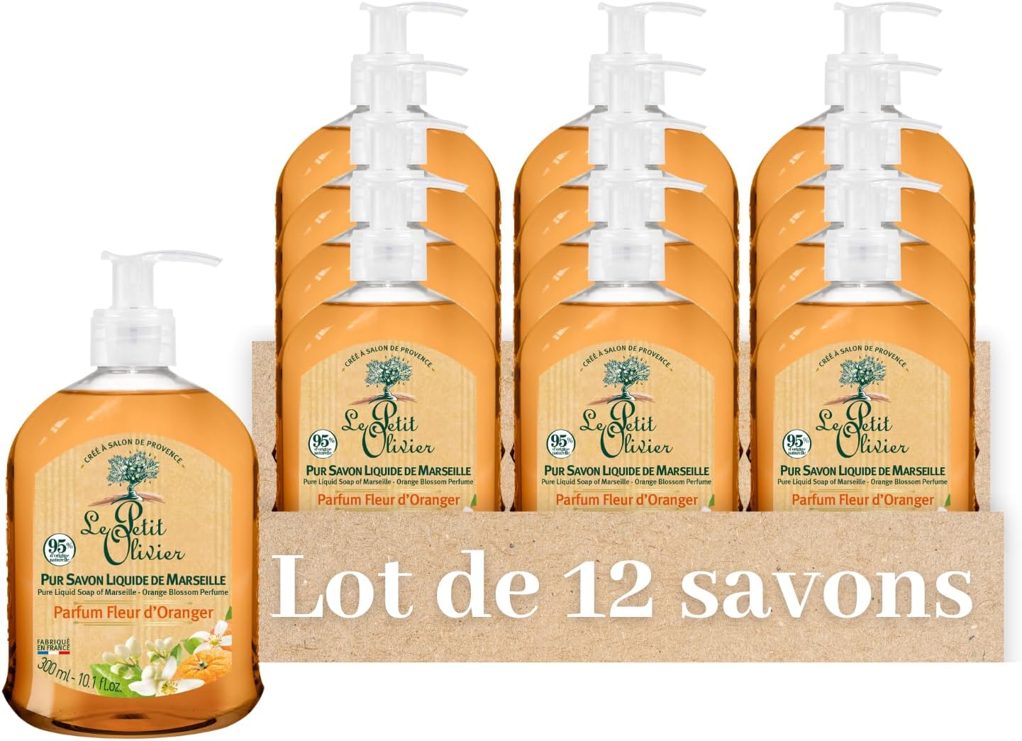 Thumbnail 1 de LE PETIT OLIVIER Lot de 12 – Savon Liquide de Marseille Fleur d'Oranger, 300 ml
