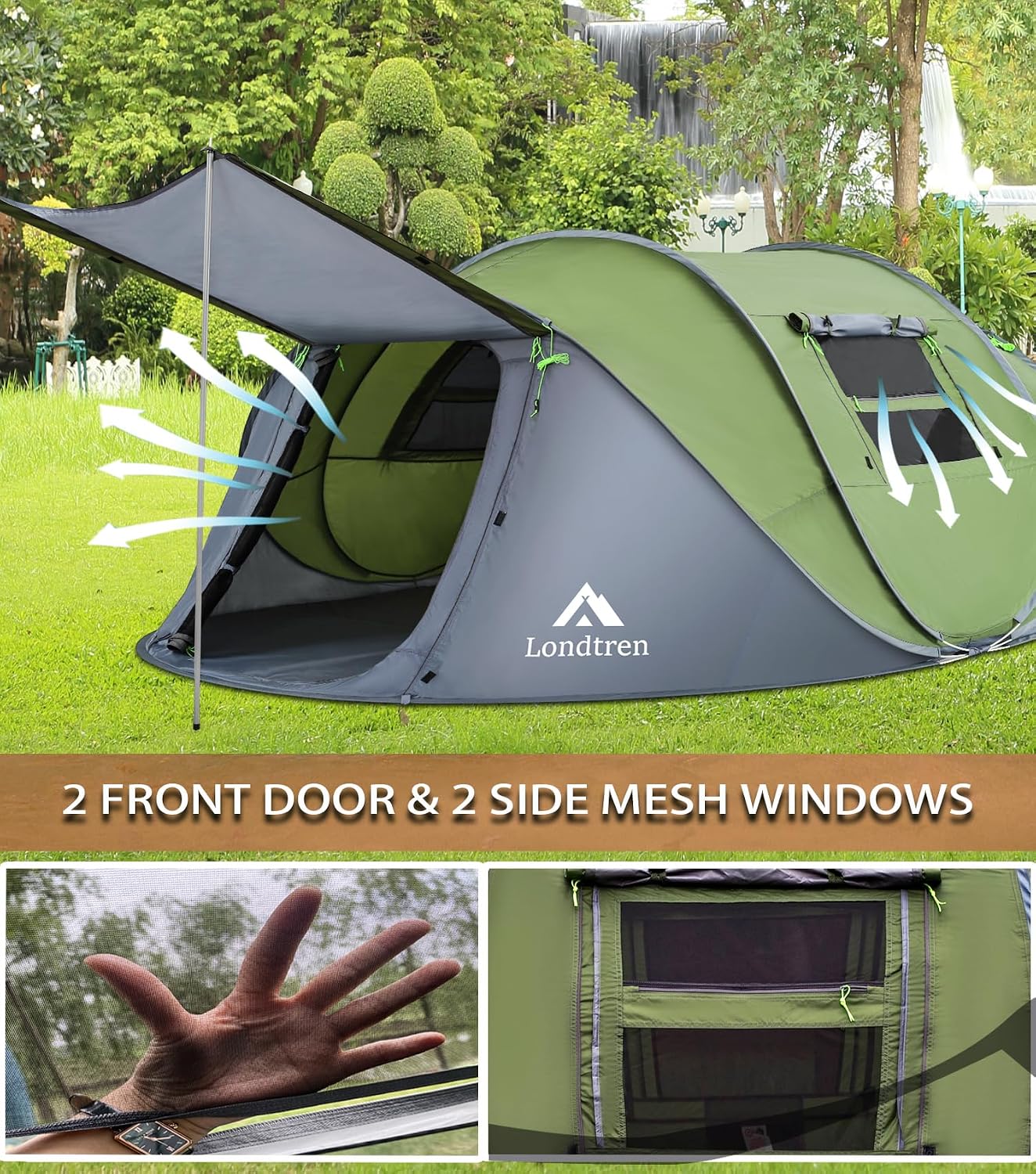 Thumbnail 3 de Londtren Camping Tent, 4-Person Pop-Up with Two Doors and Vestibule