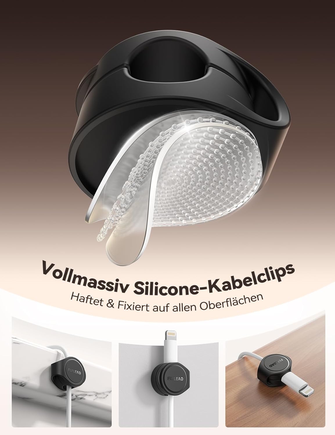 Thumbnail 2 de FLYLEAD 8 Stück magnetische Silikon-Kabelhalter mit Klebepad – schwarz