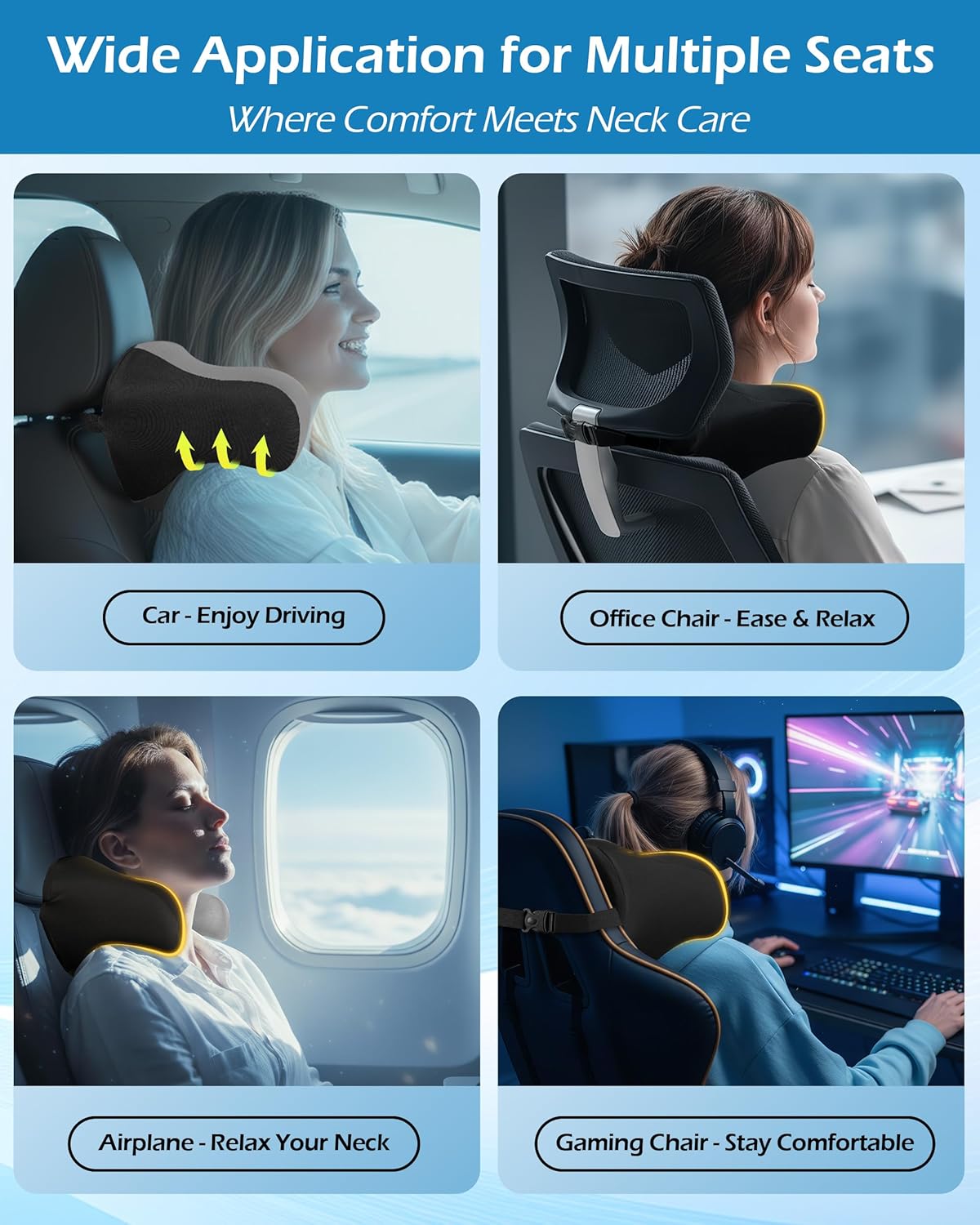 Detalle de Lofty Aim Car Neck Pillow: 2 Pack Ergonomic Memory Foam Headrest Cushions for Driving