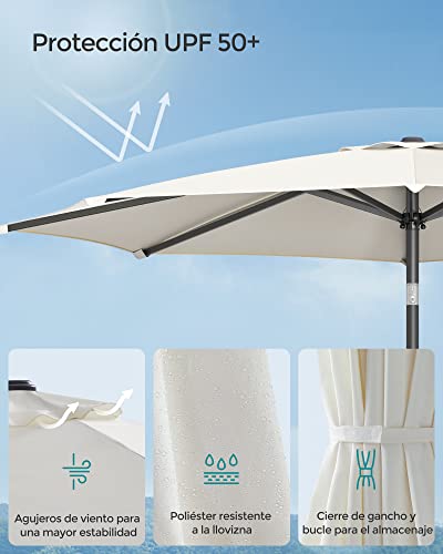 Detalle de SONGMICS Sombrilla de Jardín 300 cm GPU30BE: protección UPF 50+, inclinación bidireccional y manivela para patio y piscina